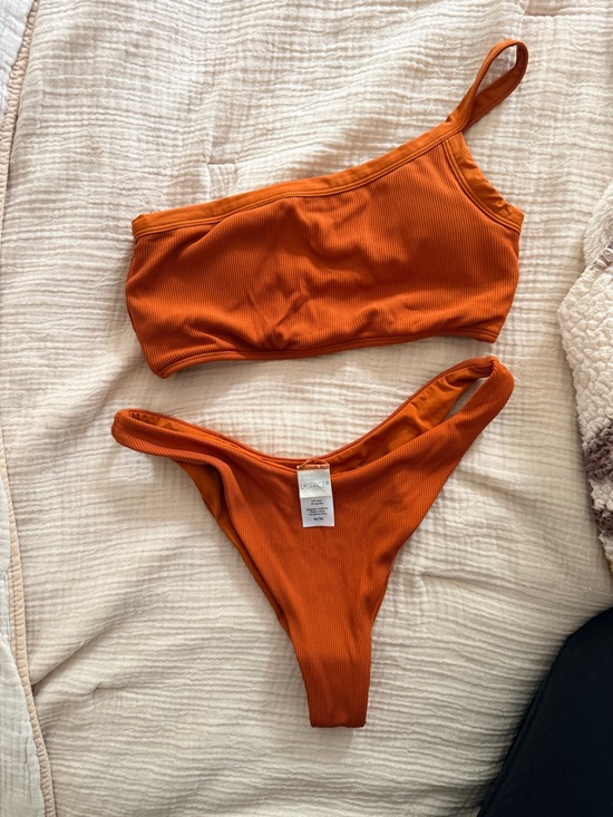 l*space Other - l*space One-Shoulder Ribbed Bikini Set in Burnt Orange